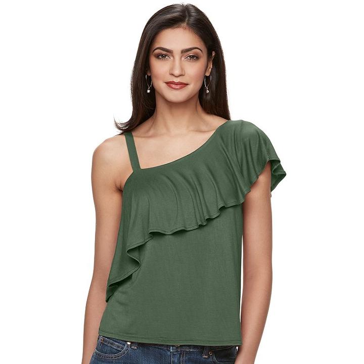 Women's Jennifer Lopez One-shoulder Ruffle Top, Size: Large, Dark Green