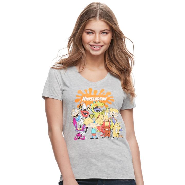 Juniors' Nickelodeon Graphic V-neck Tee, Teens, Size: Xs, Dark Grey