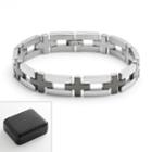 Stainless Steel Black Ion Cross Bracelet - Men, Size: 8.5, Grey