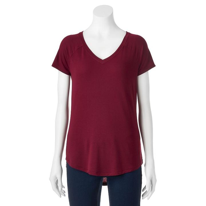 Juniors' So&reg; V-neck Raglan Tee, Girl's, Size: Medium, Dark Pink