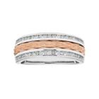 Two Tone 14k Gold 1/3 Carat T.w. Diamond Textured Wedding Ring, Women's, Size: 6, Pink