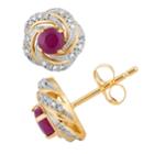 10k Gold Ruby & 1/8 Carat T.w. Diamond Swirl Stud Earrings, Women's, Red