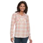 Women's Croft & Barrow&reg; Flannel Plaid Button-down Shirt, Size: Large, Lt Orange