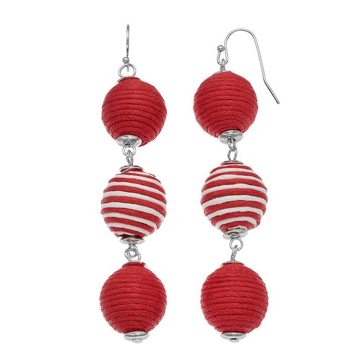 Ombre Thread Wrapped Ball Nickel Free Drop Earrings, Women's, Red