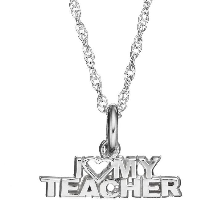 Logoart Sterling Silver I Love My Teacher Pendant Necklace, Women's, Size: 18, Grey