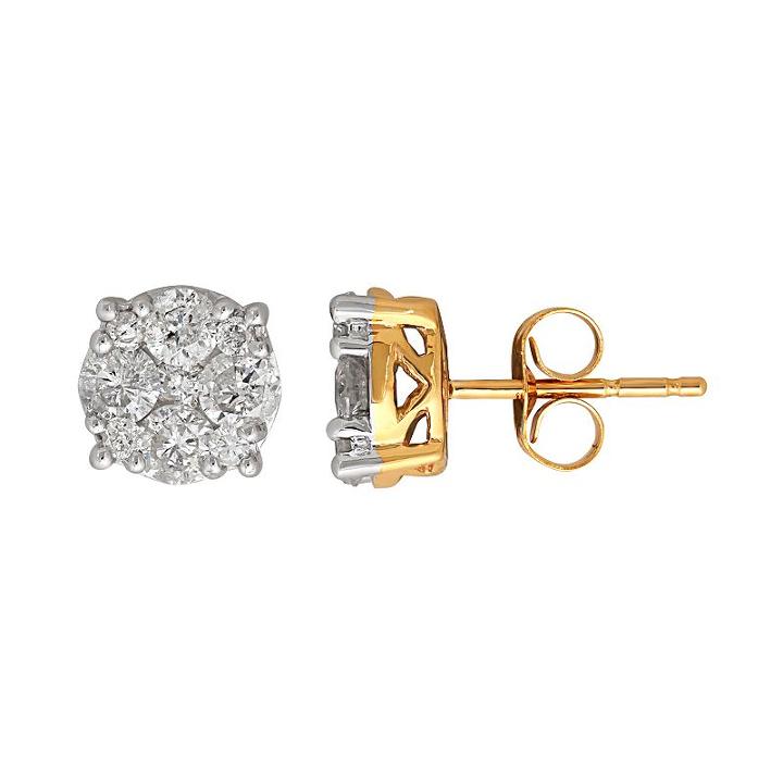 10k Gold 1 Carat T.w. Diamond Cluster Stud Earrings, Women's, White