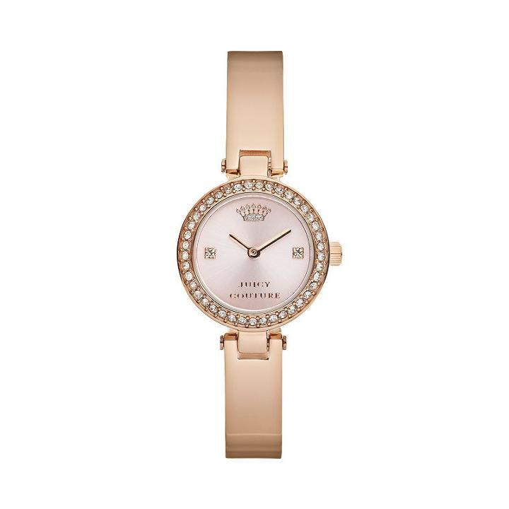 Juicy Couture Women's Luxe Couture Crystal Stainless Steel Half-bangle Watch, Size: Small, Pink
