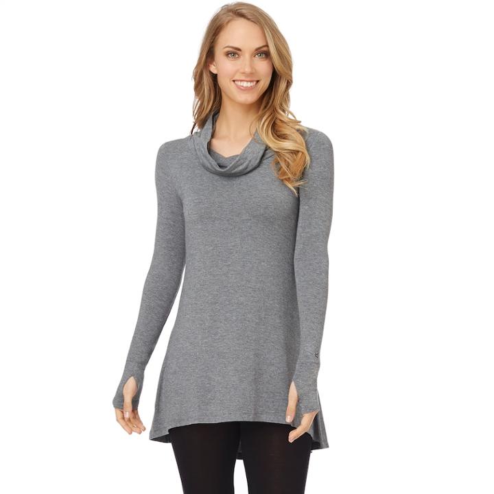 Plus Size Cuddl Duds Softwear Cowlneck Tunic Top, Women's, Size: 2xl, Grey (charcoal)