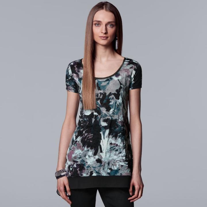 Women's Simply Vera Vera Wang Print Handkerchief-hem Tee, Size: Xs, Drk Purple