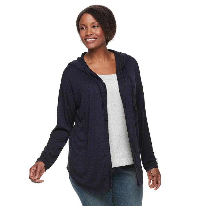 Plus Size Sonoma Goods For Life&trade; Hooded Cardigan, Women's, Size: 2xl, Dark Blue