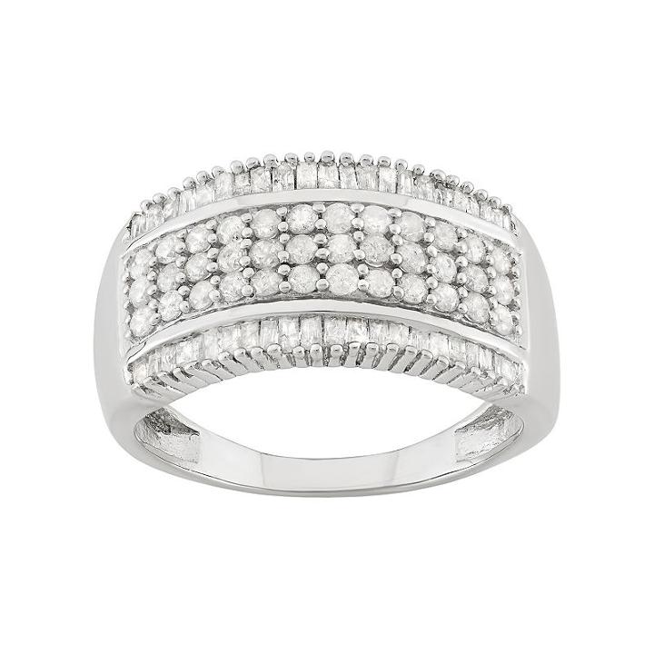 1 Carat T.w. Diamond Sterling Silver Ring, Women's, Size: 6, White