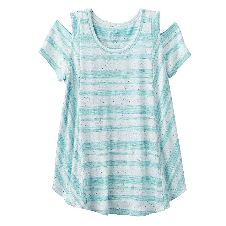 Girls 7-16 So&reg; Cold Shoulder Short Sleeve Curved Hem Tee, Girl's, Size: 7-8, Turquoise/blue (turq/aqua)
