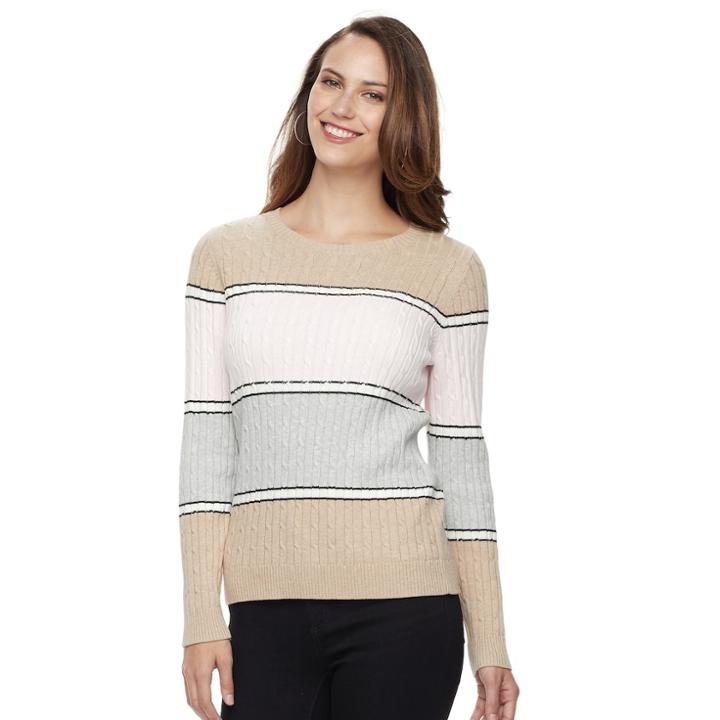 Women's Croft & Barrow&reg; Essential Cable-knit Sweater, Size: Large, Med Beige