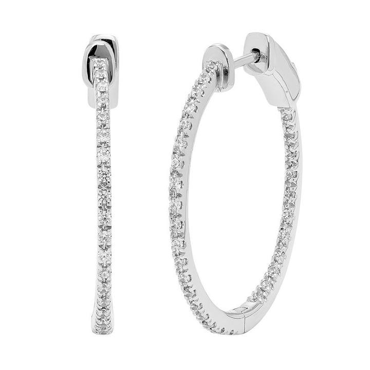 14k White Gold 1/3 Carat T.w. Diamond Inside-out Hoop Earrings, Women's