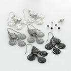 So Two Tone Ball Stud And Filigree Chandelier Earring Set, Women's, Grey