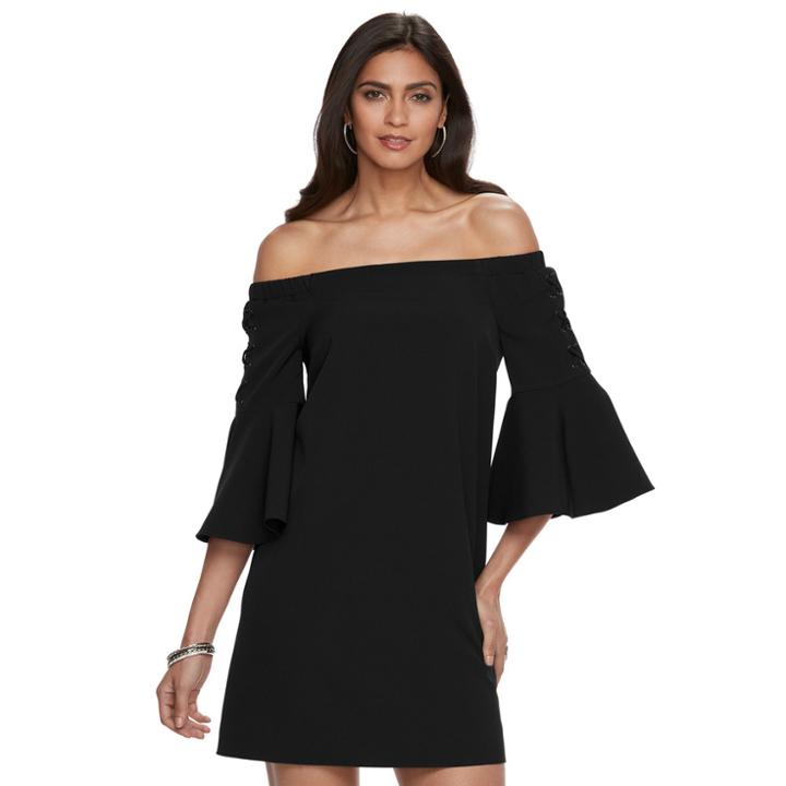 Women's Jennifer Lopez Lace Up Off-the-shoulder Shift Dress, Size: Xs, Black