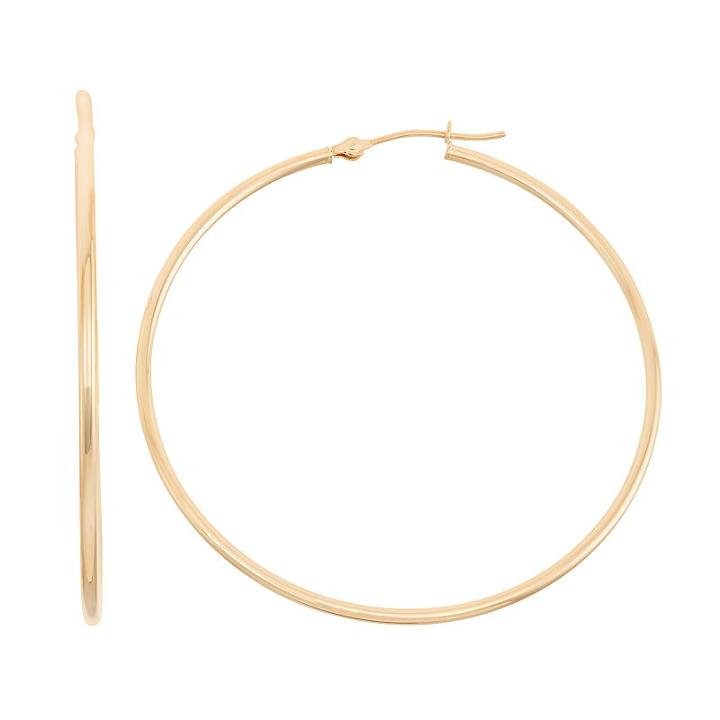 14k Gold Tube Hoop Earrings - 40 Mm, Adult Unisex, Yellow