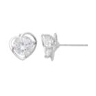 Starlight Silver Plated Cubic Zirconia Heart Stud Earrings, Women's, White