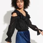 K/lab Ruffled Cold-shoulder Blouse, Teens, Size: Medium, Black
