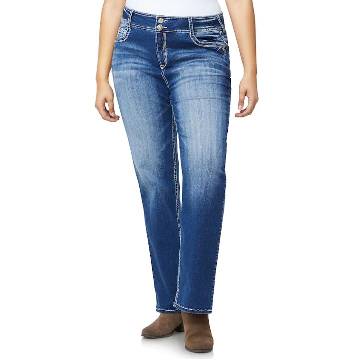 Juniors' Plus Size Wallflower Double-button Luscious Curvy Bootcut Jeans, Teens, Size: 18, Orange
