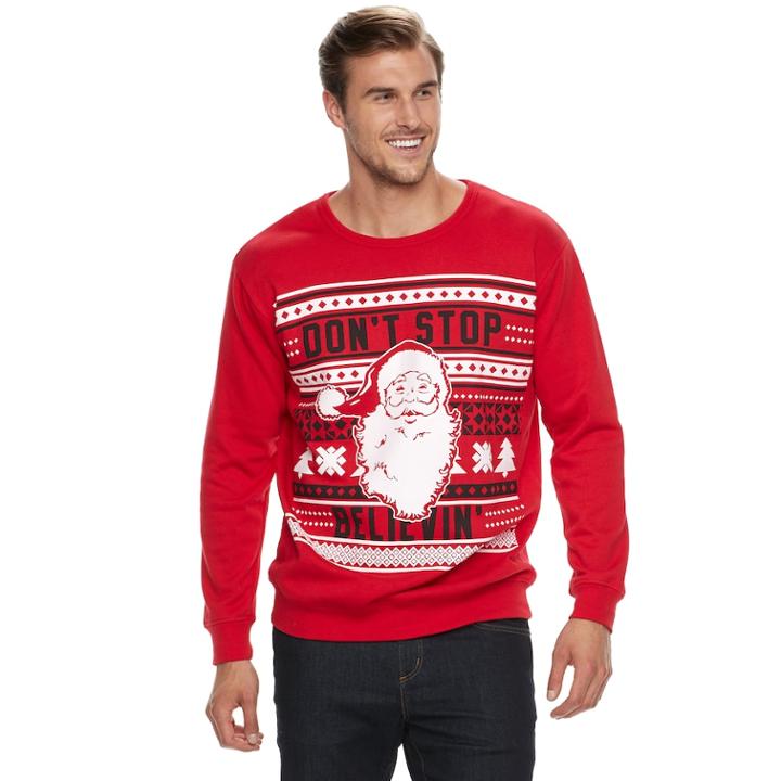 Big & Tall Santa Don't Stop Believin' Fleece Holiday Sweatshirt, Men's, Size: 2xb, Brt Red