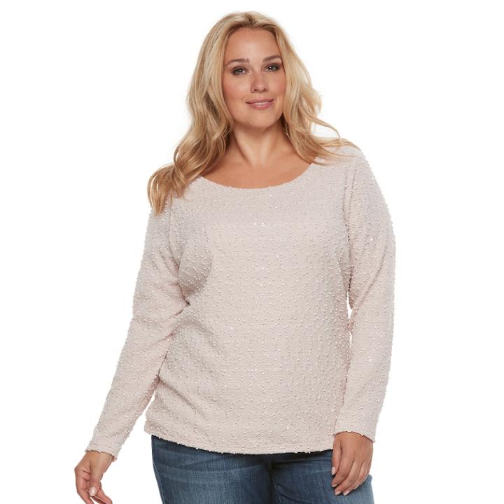 Plus Size Jennifer Lopez Bar Back Boucle Top, Women's, Size: 1xl, Pink