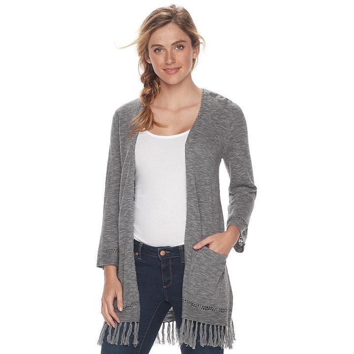 Women's Sonoma Goods For Life&trade; Fringe Cardigan, Size: Xl, Dark Grey