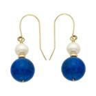 14k Gold Lapis Lazuli & Freshwater Cultured Pearl Drop Earrings, Women's, Blue