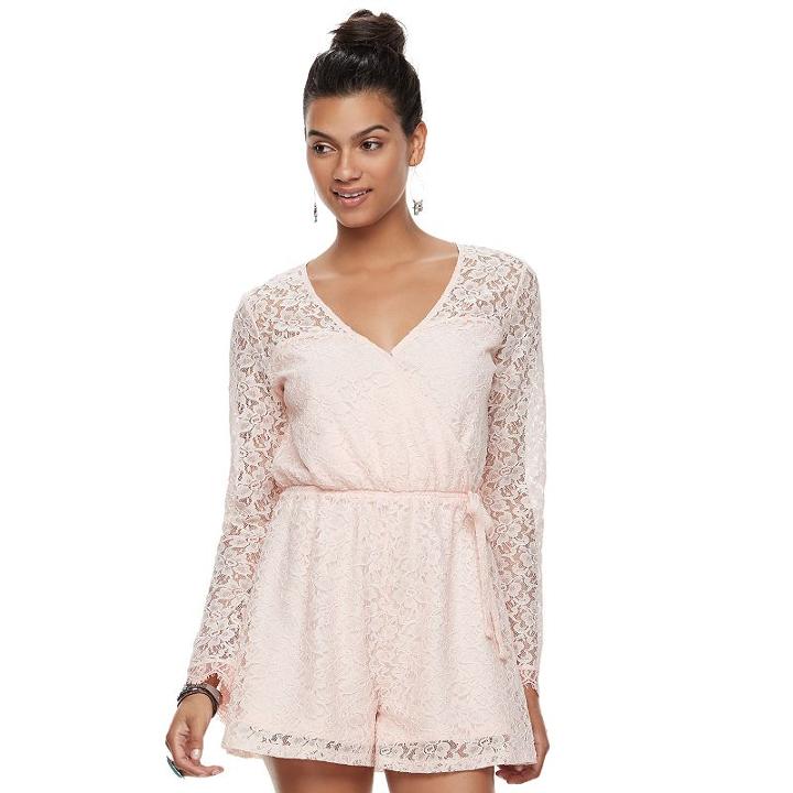 Juniors' Candie's&reg; Embroidered Lace Romper, Teens, Size: Medium, Brt Pink