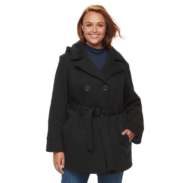Plus Size D.e.t.a.i.l.s Double Breasted Fleece Jacket, Women's, Size: 1xl, Black