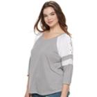 Juniors' Plus Size So&reg; Lace-up Colorblock Raglan Tee, Teens, Size: 3xl, Grey (charcoal)