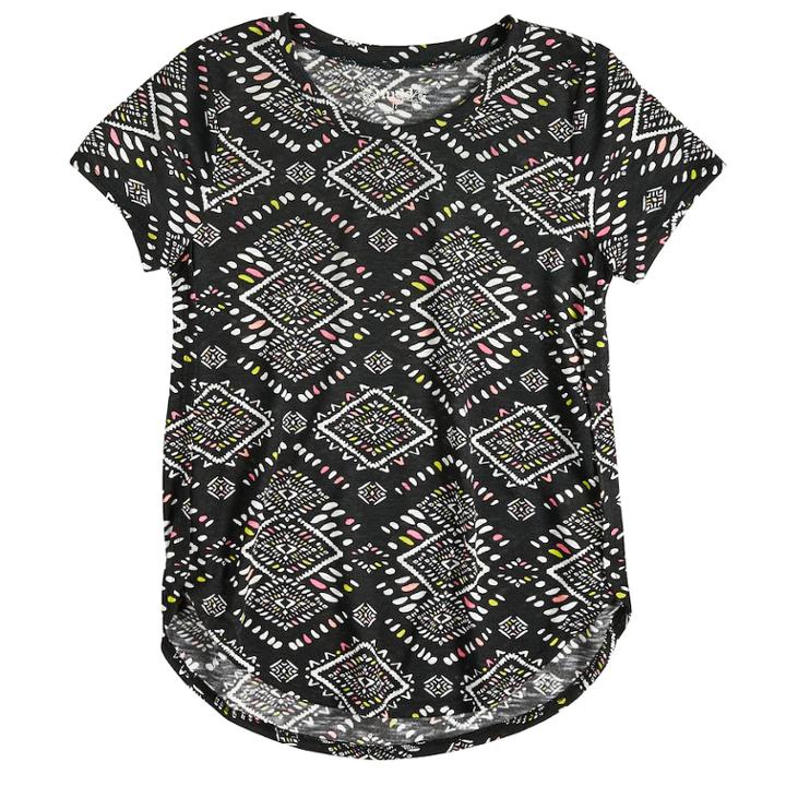 Girls 7-16 Mudd&reg; Printed Tulip Hem Tee, Size: 12, Black