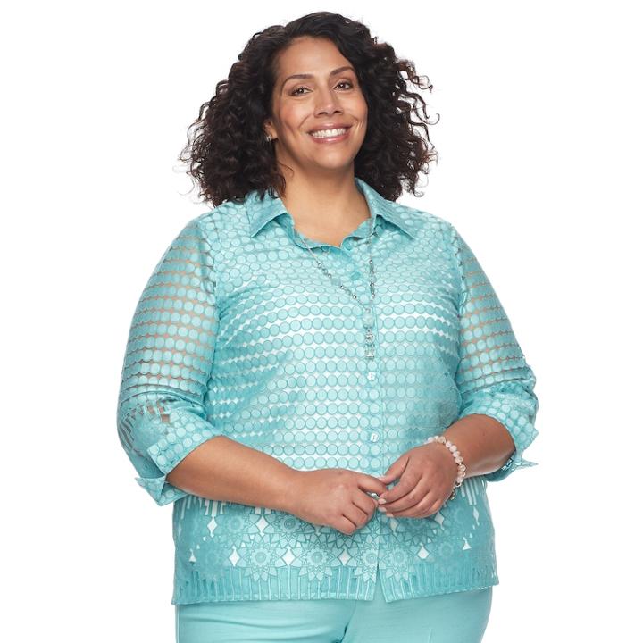 Plus Size Alfred Dunner Studio 3-pc. Sheer Blouse & Necklace Set, Women's, Size: 20 W, Turquoise/blue (turq/aqua)