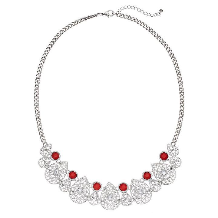 Red Stone Openwork Teardrop Necklace, Women's