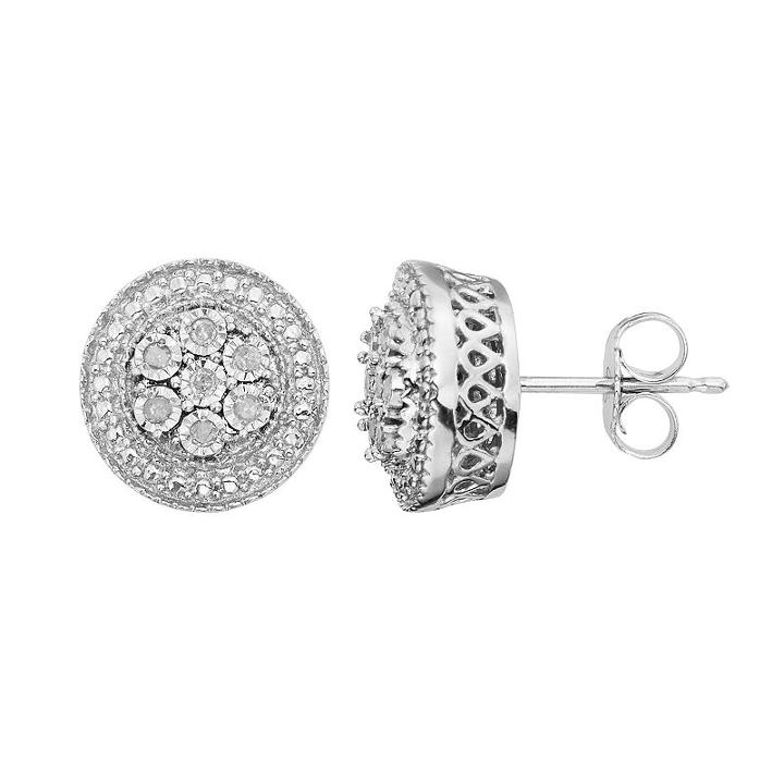 Diamond Accent Sterling Silver Cluster Stud Earrings, Women's, White