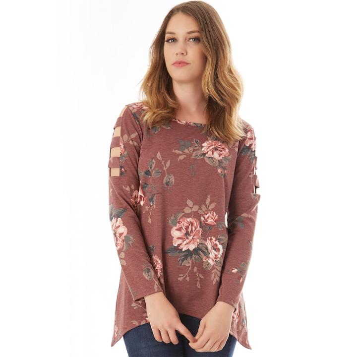 Women's Apt. 9&reg; Cage Sleeve Tee, Size: Xl, Berry Floral