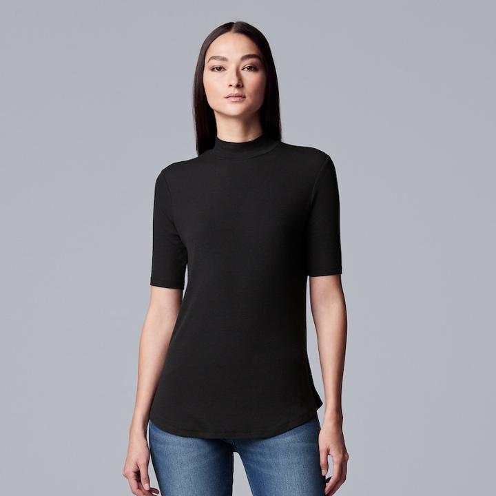 Women's Simply Vera Vera Wang Ribbed Mockneck Tee, Size: Large, Black