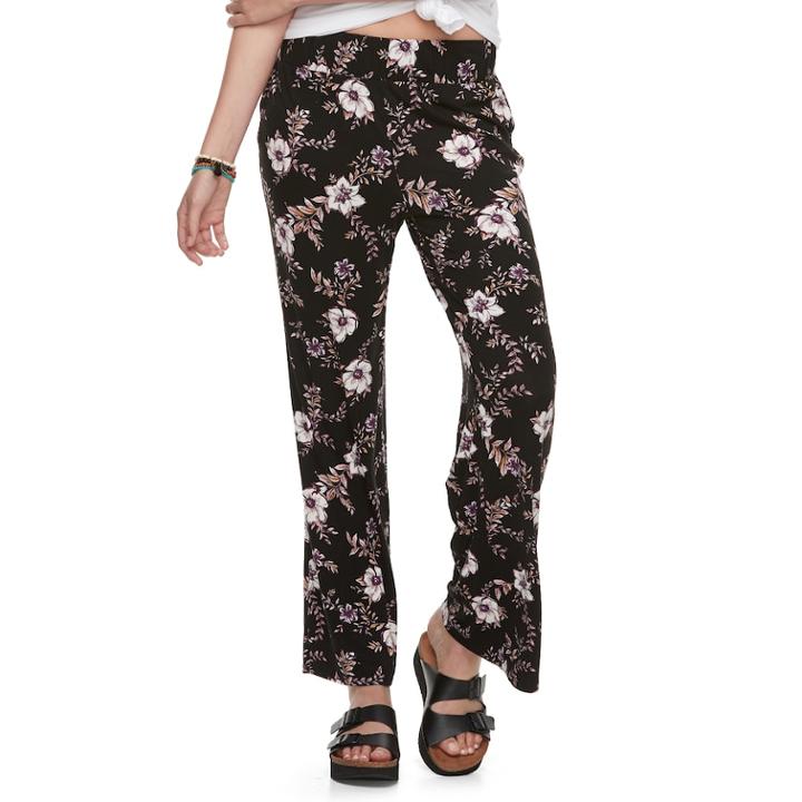 Juniors' Pink Rose Flared Soft Pants, Teens, Size: Medium, Black