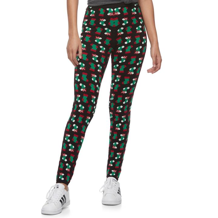 Juniors' It's Our Time Christmas Print Leggings, Teens, Size: Xs, Black