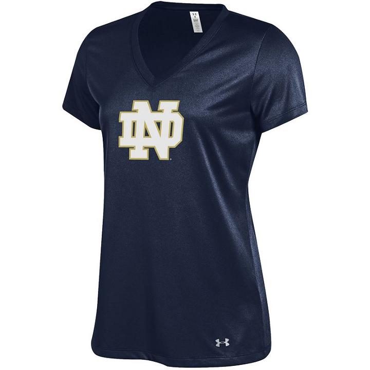 Women's Under Armour Notre Dame Fighting Irish Tech V-neck Tee, Size: Large, Blue (navy)