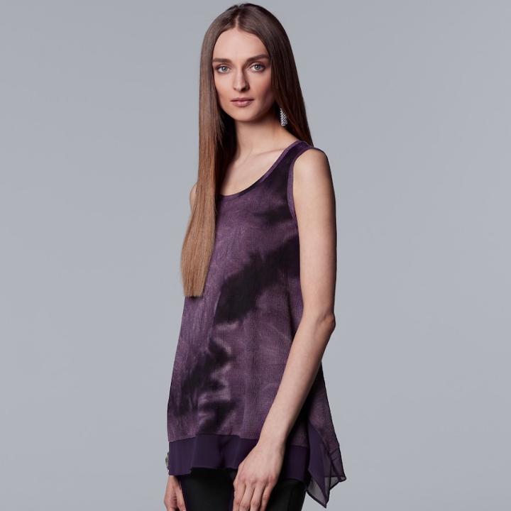 Women's Simply Vera Vera Wang Tie-dye Crinkle Handkerchief-hem Tank, Size: Large, Purple