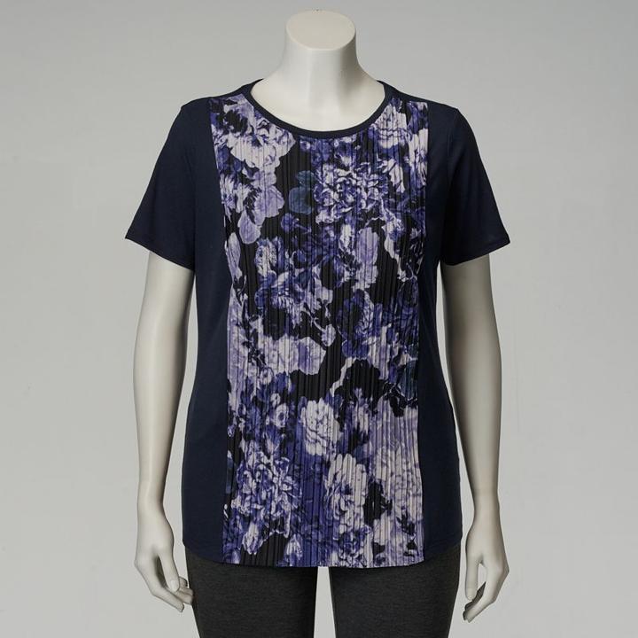 Plus Size Simply Vera Vera Wang Floral Crinkle Tee, Women's, Size: 1xl, Blue (navy)
