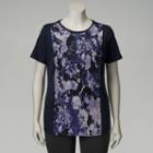 Plus Size Simply Vera Vera Wang Floral Crinkle Tee, Women's, Size: 1xl, Blue (navy)