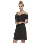 Juniors' Mudd&reg; Strappy Off-the-shoulder Fit & Flare Dress, Teens, Size: Large, Black