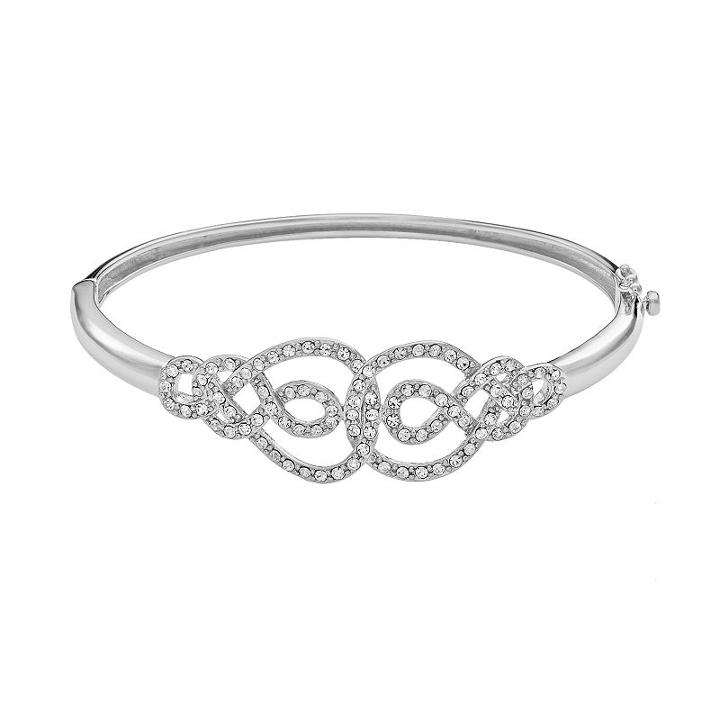 Amore By Simone I. Smith Platinum Over Silver Crystal Infinity Bangle Bracelet, Women's, White