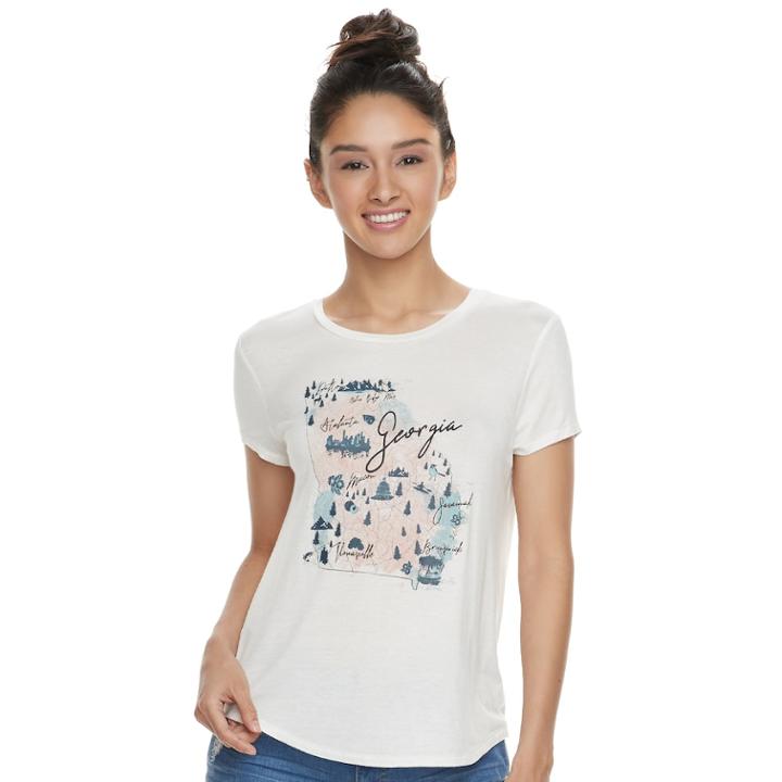 Juniors' About A Girl Sketchy Map State Tee, Size: Large, White