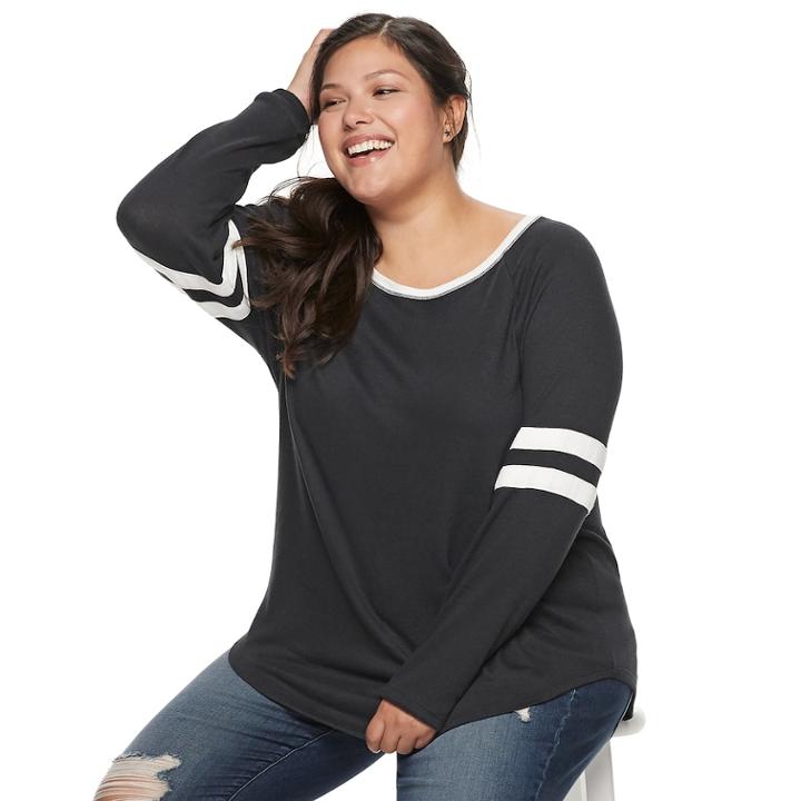 Juniors' Plus Size So&reg; Varsity Striped Tee, Teens, Size: 1xl, Black