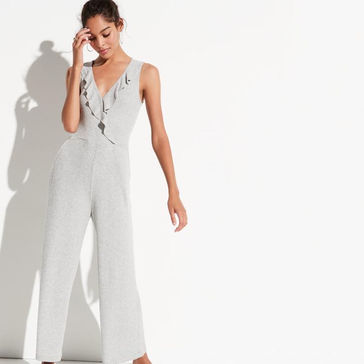 K/lab Ruffle Ribbed Jumpsuit, Size: Xs, Grey