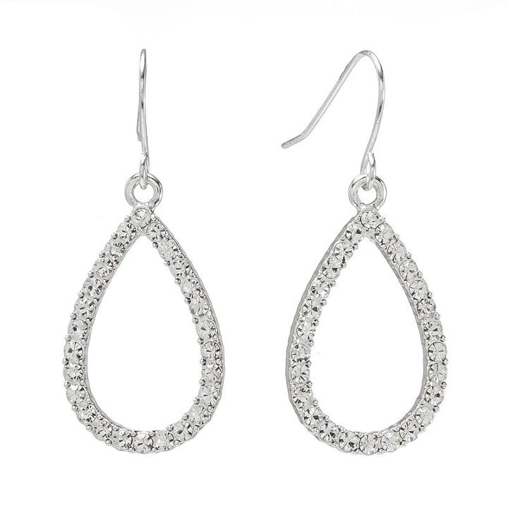 Chaps Silver Tone Simulated Crystal Teardrop Earrings, Women's, Grey