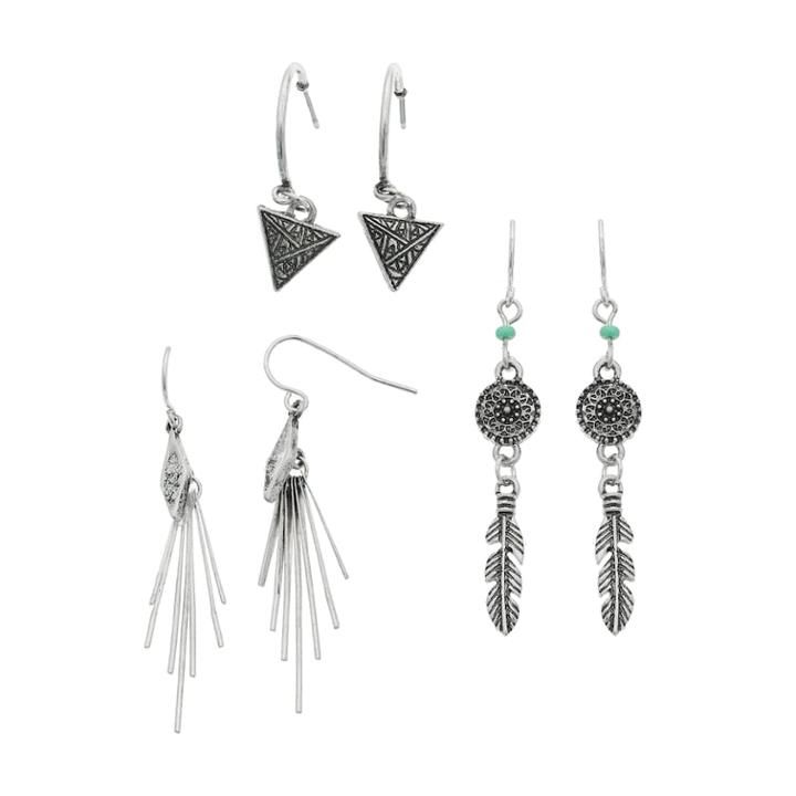 3-pack Trio Earrings Set, Women's, Silver